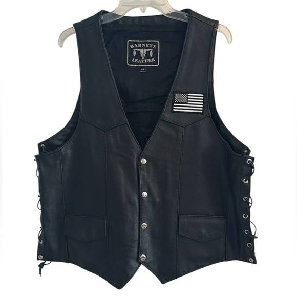 Black Leather Motorcycle Biker Vest Law Enforcement Police Shield Patch 44 - Picture 2 of 15